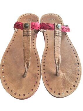 UGG Womens Braided Leather Flip Flops Size 8